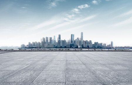 cityscape and skyline of chongqing in cloud sky on view from empty floorの写真素材