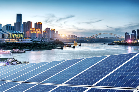 cityscape and skyline of downtown near water of chongqing at nightのeditorial素材
