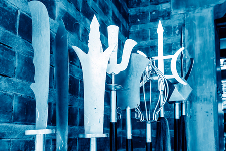 Ancient Chinese weapons, blue tones.の写真素材