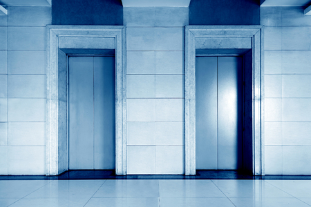 Lift Entrance, Blue Tone Map, Modern Building Interior.のeditorial素材
