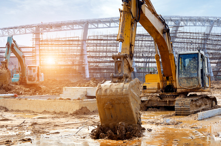 The excavator is working excavation site constructionのeditorial素材