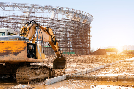 The excavator is working excavation site constructionのeditorial素材