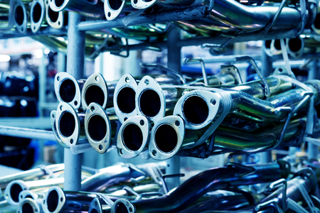 Neatly placed on the shelves of the car exhaust pipeの写真素材
