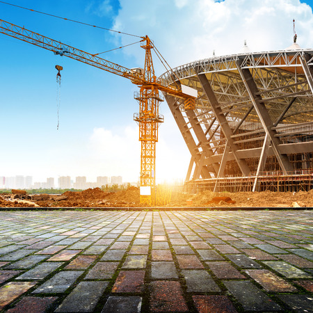 The construction site in front of the floor tile platformの写真素材