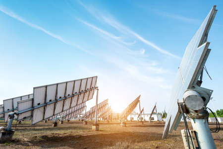 Multiple solar panels, pollution-free green energy base.