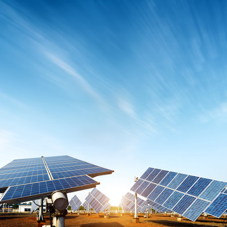 Multiple solar panels, pollution-free green energy base.
