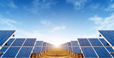 Multiple solar panels, pollution-free green energy base.
