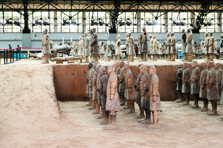 XI'AN, SHAANXI PROVINCE, CHINA - OCTOBER 17, 2017: The Terracotta Warriors of the famous Terracotta Army inside the Qin Shi Huang Mausoleum of the First Emperor of China.のeditorial素材