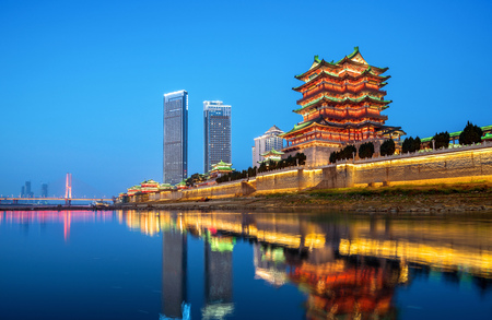 nanchang tengwang pavilion at night ,is one of chinese famous ancient buildingのeditorial素材