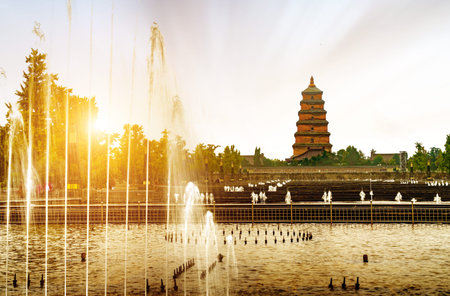 Giant Wild Goose Pagoda in the Morning, Xi'an, Chinaのeditorial素材