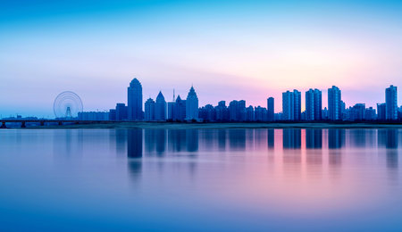 City skyline under sunset sky, Nanchang, China