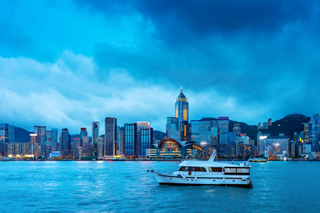Night view of Hong Kong Victoria Harborの写真素材
