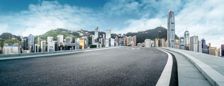 Dense skyscrapers and clean highway, Hong Kong, China.の写真素材