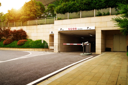 Ramp access to underground public parking garage