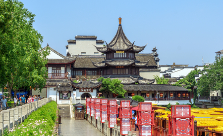 NANJING, CHINA - JUNE 11, 2018: Nanjing Confucius Temple is located in Gongyuan Street on the north bank of Qinhuai River in Qinhuai District, Nanjing. It is the ancient cultural hub of China.のeditorial素材