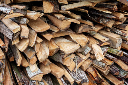 Background of dry chopped firewood logs in a pile