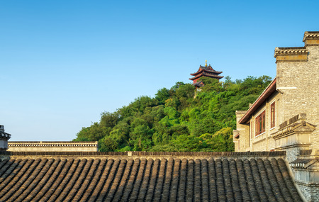 Chinese classical architecture on the hill, roofs and pavilions.の写真素材