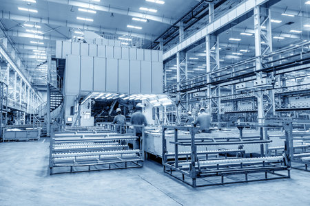 Car production line, skilled workers are working tense.