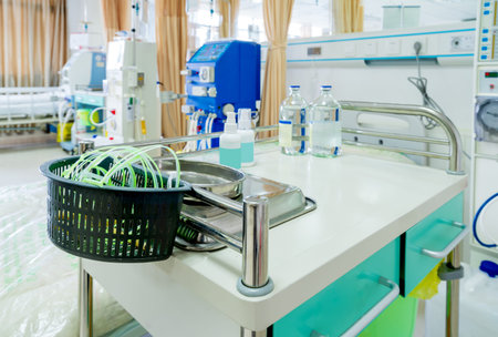 Hemodialysis machines with tubing and installations. Health care, blood purification, kidney...