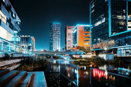 A street built along the river, the famous Water Street, Ningbo, China.の写真素材