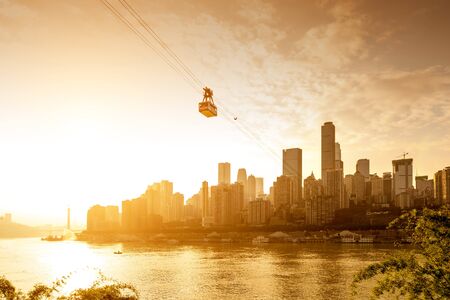 View from cableway over Yangtze river in Chongqing city (Chongqing, China)の写真素材