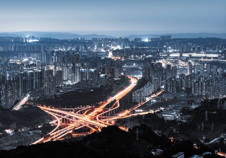 The most complicated viaduct in Chongqing, Chinaの写真素材