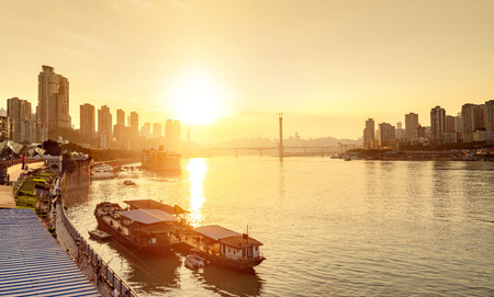 Chongqing city skyline, modern bridges and skyscrapers.のeditorial素材