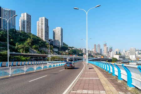 Dense modern buildings and highways, Chongqing, China.の写真素材