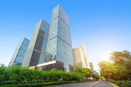 Highway and city skyline, Hangzhou, China cityscape.の写真素材
