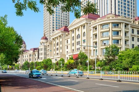 Chinese and western architecture on the street, Tianjin, China.の写真素材