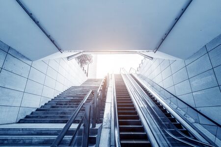 Escalator in subway station, Chongqing, China.の写真素材