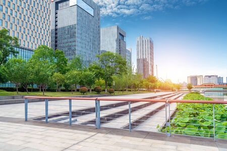 City square and modern skyscrapers, Ninbo, China.の写真素材