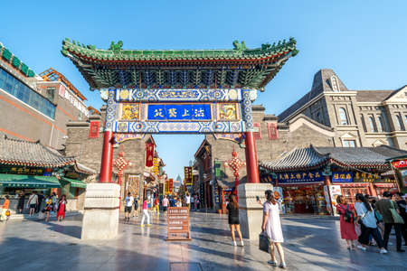 TIANJIN, CHINA - JUNE 21, 2019:Tianjin Ancient Culture Street, located outside the east gate of the northeast corner of Nankai District, Tianjin, is mainly engaged in cultural supplies.のeditorial素材