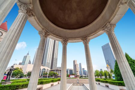 Chinese and western architecture on the street, Tianjin, China.の写真素材