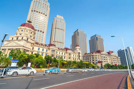 European-style historic building by the road, Tianjin, China.の写真素材