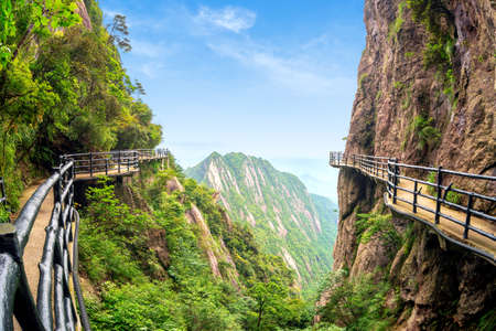 Beautiful mountains and human walkway, Jiangxi, China.の写真素材
