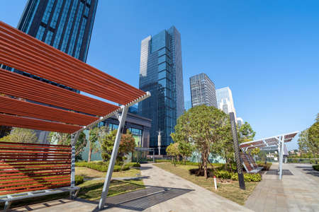 City square and modern skyscrapers, Guiyang, China.の写真素材