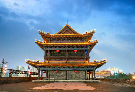 ancient city wall at night, Xi'an,Chinaのeditorial素材