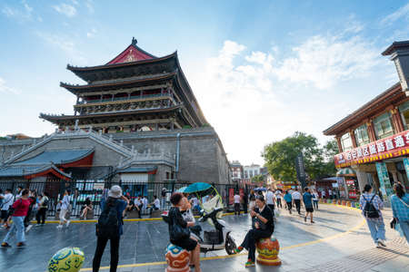 Xi'an,CHINA-SEPTEMBER 18, 2020: Drum Tower was built in 1380 and is one of the most intact ancient buildings.のeditorial素材