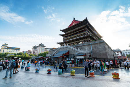 Xi'an,CHINA-SEPTEMBER 18, 2020: Drum Tower was built in 1380 and is one of the most intact ancient buildings.のeditorial素材