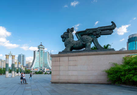 Guizhou, CHINA-AUGUST 25, 2020: The fortified square is a landmark building in Guiyang, the capital of Guizhou Province.のeditorial素材