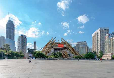 Guizhou, CHINA-AUGUST 25, 2020: The fortified square is a landmark building in Guiyang, the capital of Guizhou Province.のeditorial素材