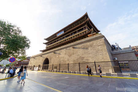 Xi'an,CHINA-SEPTEMBER 18, 2020: Drum Tower was built in 1380 and is one of the most intact ancient buildings.のeditorial素材