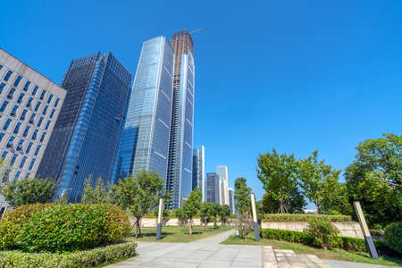 City square and modern skyscrapers, Guiyang, China.の写真素材