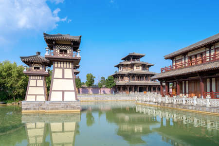 Beautiful summer, ancient pavilion in Guizhou, China.のeditorial素材