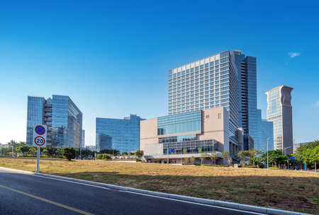 Central business district, roads and skyscrapers, Xiamen, China.の写真素材