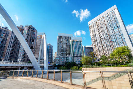 Modern tall buildings and bridge, Guiyang city landscape, China.の写真素材