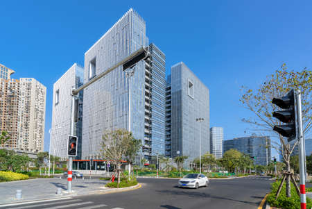 Central business district, roads and skyscrapers, Xiamen, China.の写真素材