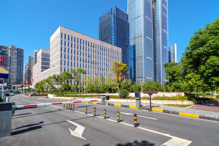 Central business district, roads and skyscrapers, Guiyang, China.の写真素材