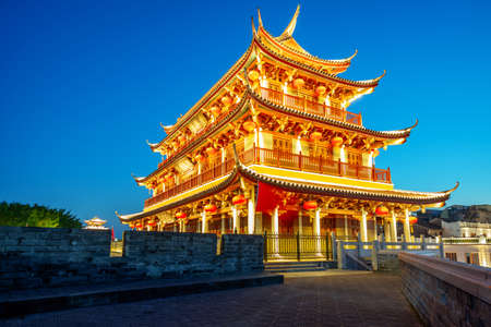Ancient city and city wall ruins in Chaozhou, Guangdong Province, China.The plaque up and down both are the name of this building called "Guangji Gate Tower"のeditorial素材